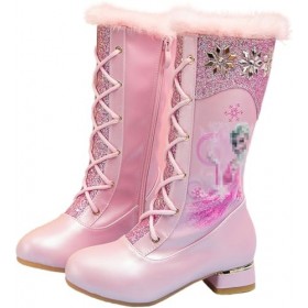Foanja Bottes de Neige Fille Elsa Bottes de Princesse Hiver Outdoor avec Chaud Peluche Doublé Bottes Caoutchouc en Antidérapa