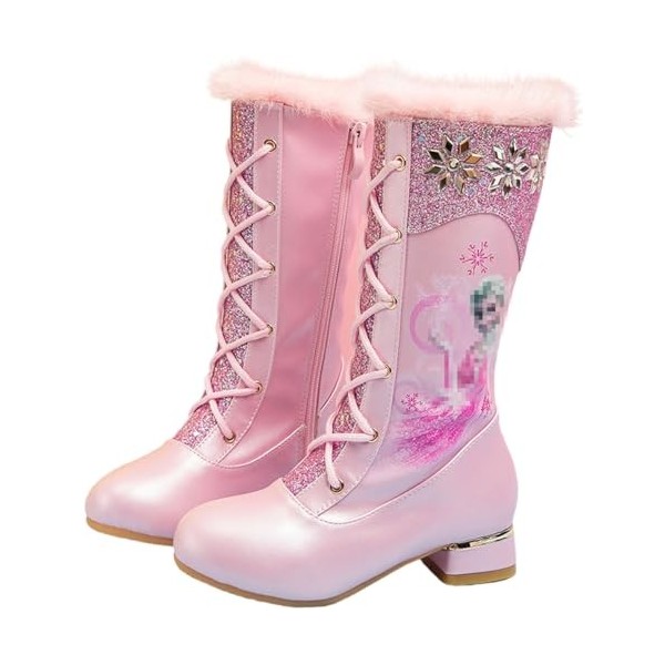 Foanja Bottes de Neige Fille Elsa Bottes de Princesse Hiver Outdoor avec Chaud Peluche Doublé Bottes Caoutchouc en Antidérapa