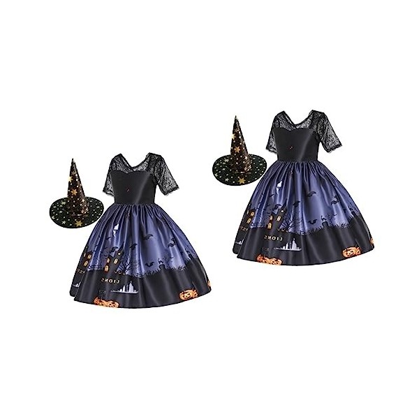 TOYANDONA 2 Pièces Costume De Sorcière Accessoire Pour La Fête DHalloween Noir Jupe Pour Les Filles Sorcière Fantôme Citroui