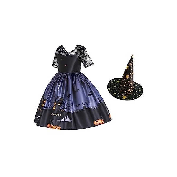 TOYANDONA 2 Pièces Costume De Sorcière Accessoire Pour La Fête DHalloween Noir Jupe Pour Les Filles Sorcière Fantôme Citroui