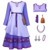 Foanja Asha Déguisement Fille Femme Cosplay Film Wish Asha Robe de Princesse et Accessoires pour Enfant Adulte Fancy Dress Ha