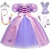 Foanja Raiponce Déguisement avec Perruque Fille Cosplay Robe de Princesse en Tulle et Accessoires pour Halloween Noël Carnava