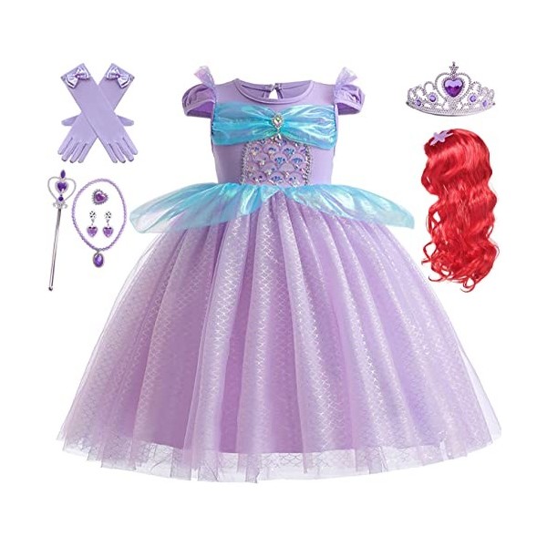 Foanja Sirène Déguisement et Accessoires Fille Ariel Princesse Paillettes Tulle Robes de Soirée pour Enfant Cosplay Halloween