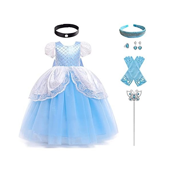 Déguisement Cendrillon Filles Enfants Princesse Robe Carnaval Soirée Anniversaire Partie Cendrillon Costume avec Accessoires 