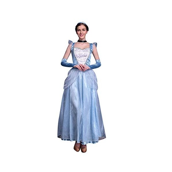 IWEMEK Costume de Cendrillon pour Femme - Costume de Princesse - pour Halloween - Carnaval - Longue Tulle - avec Accessoires 