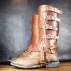 Haiqings Guêtre Steampunk en Cuir, Couvre-Chaussures Bottes Greaves, Demi-Chaps Médiévaux Protège-Tibia Boucle Armure Chevali