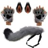 Faux Fourrure Loup Fox Queue Clip Oreilles Et Gants Ensemble Imitation Bête Queue Oreilles Costume À La Main Cosplay Jeu De R