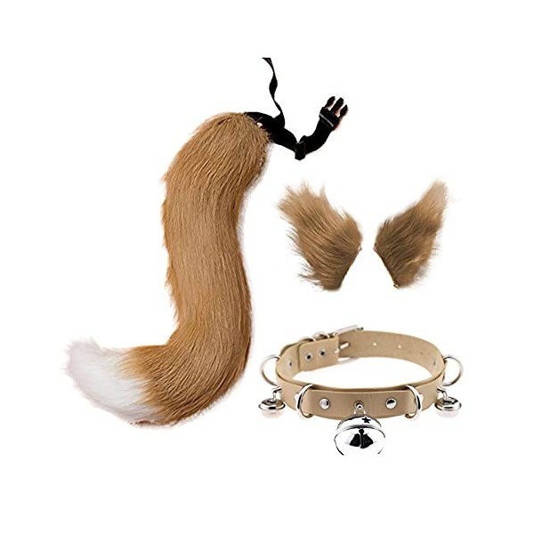 Faux Fourrure Loup Fox Queue Clip Oreilles Et Gants Ensemble Imitation Bête Queue Oreilles Costume À La Main Cosplay Jeu De R