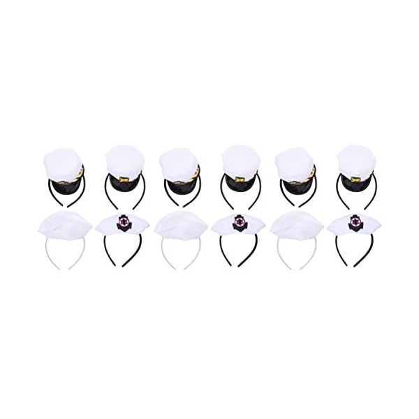 minkissy 12 Pcs Officier Navy Party Supplies Mini CaptainS Naval Cap Enfants Chapeaux Et Bandes Robe Yacht Bateau Enfants Ce