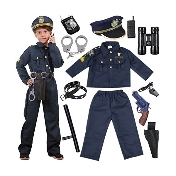 Windskids Police Deguisement Enfant Capitaine de Police Chemise Pantalon Casquette avec Accessoires Menottes Insigne Lunettes