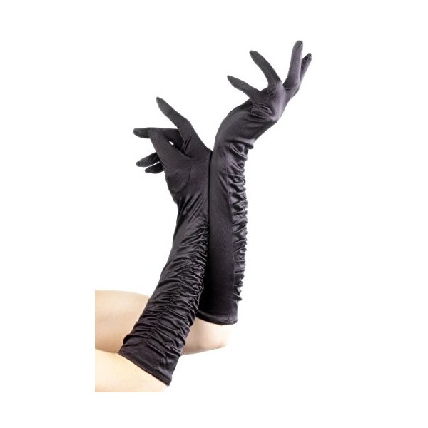 COOLMP Lot de 6 - Gants mi-Longs Noirs froncés Femme - Taille Unique - Accessoires de fête, Costume, déguisement, Jeux, Jouet