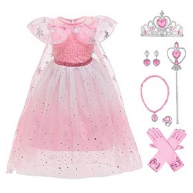 FYMNSI Robe de princesse pour fille avec accessoires pour Noël, Halloween, carnaval, Rose dégradé, 3-4 ans