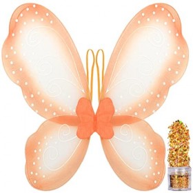 Funcredible Ailes de papillon monarque | Ailes de fée orange avec grosses paillettes | Accessoires de costume de papillon | C