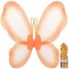 Funcredible Ailes de papillon monarque | Ailes de fée orange avec grosses paillettes | Accessoires de costume de papillon | C