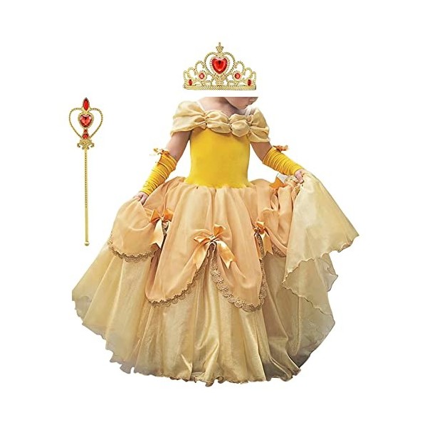 IBTOM CASTLE Robe de princesse Belle, Belle costume de fille, Costume de Belle et la Bête, Costume de fête dHalloween de Noë