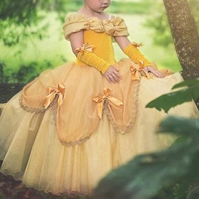 IBTOM CASTLE Robe de princesse Belle, Belle costume de fille, Costume de Belle et la Bête, Costume de fête dHalloween de Noë