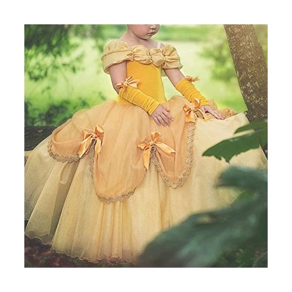 IBTOM CASTLE Robe de princesse Belle, Belle costume de fille, Costume de Belle et la Bête, Costume de fête dHalloween de Noë