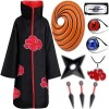 Akatsuki Manteau pour enfant adulte Cosplay Anime Obito Itachi Costume 9 pièces Accessoires de costume Masque Anneau Uchiha I