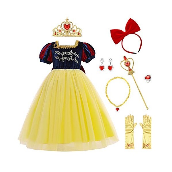 Odizli Costume de Princesse de Neige pour Fille Costume de Carnaval Robe de Noël Cosplay Halloween avec Accessoires, Gants, d