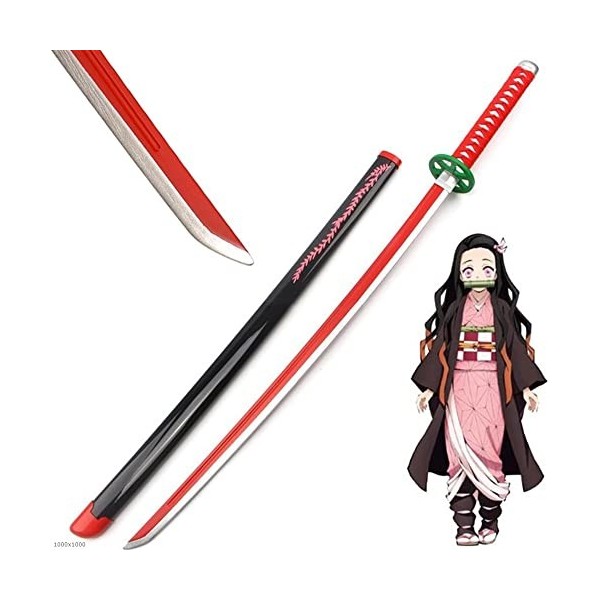 HXSM 104cm Épée Kamado Nezuko Katana Demon Slayer Épée Cosplay DAnime Katana Tout en Bois Enfants Jouet Accessoire Darmes d