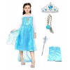 Costume Elsa avec couronne – Baguette – Gants – Tresse – Fille – La Reine des neiges – Couleur bleue – Déguisement – Carnaval