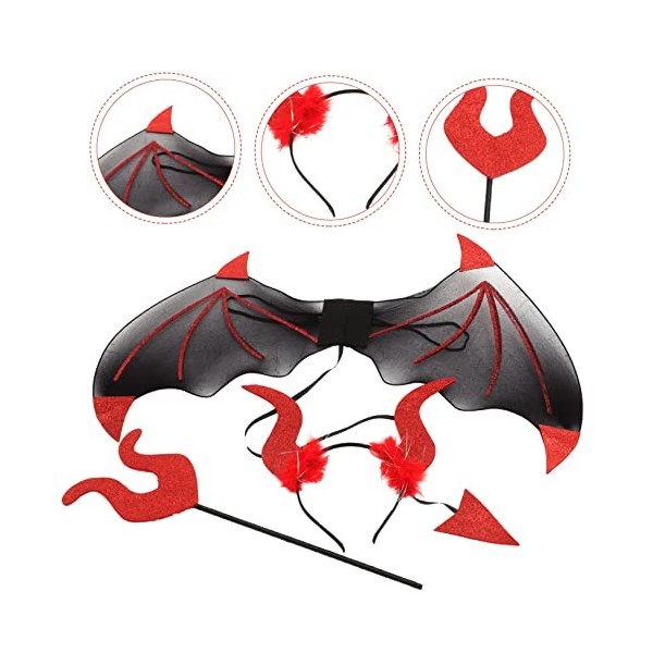 Totority 5 Ensembles Diable Ailes Bal Bandeau Accessoires De Bal Maquillage Cheveux Wrap Bandeau Démon Ailes Costume Enfants 