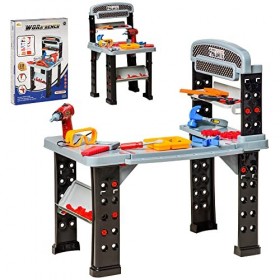 HOMCOM Etabli et Outils pour Enfant - Jeu dimitation Bricolage - Nombreux Accessoires Plus de 79 pièces & Outils variés - PP