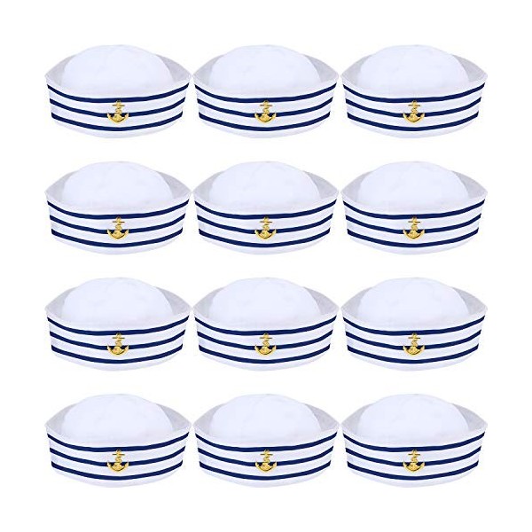 12 Pièces Chapeaux de Marin en Bleu et Blanc Chapeau de Capitaine pour Accessoire de Costume Fête de Déguisement Style Délic