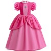 FYMNSI Costume de princesse Peach pour enfants et filles, Halloween, fête, cosplay, robe à manches courtes, avec couronne dor