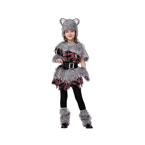 OhMill Costumes Déguisement de Loup-Garous pour Enfant Jeu de Rôle dAnimal Costume d’Halloween en Fausse Fourrure Accessoire