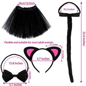 Uratot Lot de 4 bandeaux doreille de chat avec nœud papillon queue de chat tutu jupe sexy pour adulte femme Halloween festiv