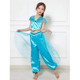 Costume de fille au jasmin - princesse - arabe - déguisement - odalisque - carnaval - hallowen - fille - couleur bleu clair -