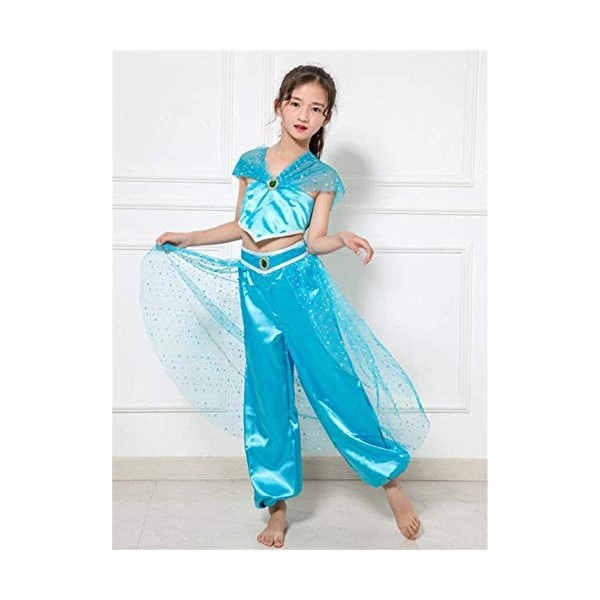 Costume de fille au jasmin - princesse - arabe - déguisement - odalisque - carnaval - hallowen - fille - couleur bleu clair -