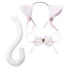 BONOCO Oreilles de Chat Bandeau Queue Noeud Papillon Déguisements Halloween Cosplay Costume Fête Décoration Accessoire Blanc 