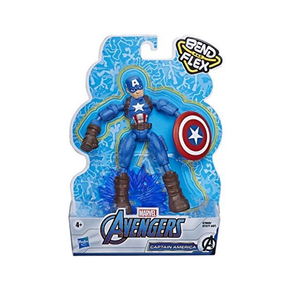 Avengers E7869 Marvel Bend and Flex Action Figure Toy, 6-inch Flexible Captain America, Includes Accessory, Ages 4 and Up, Mu