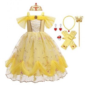 MYRISAM Filles Princesse Belle Robe de Carnaval Hors Épaule Costume de la Beauté et la Bête Halloween Déguisements Cosplay Cé