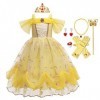 MYRISAM Filles Princesse Belle Robe de Carnaval Hors Épaule Costume de la Beauté et la Bête Halloween Déguisements Cosplay Cé