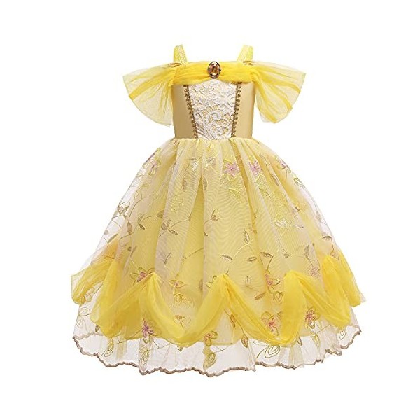 MYRISAM Filles Princesse Belle Robe de Carnaval Hors Épaule Costume de la Beauté et la Bête Halloween Déguisements Cosplay Cé