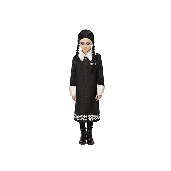 Smiffys 51625S Costume du mercredi familial Addams sous licence officielle pour fille, noir, taille S 4-6 ans