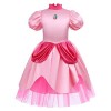 IWEMEK Robe de princesse Peach pour fille - Manches bouffantes - Longueur genou - Robe en satin avec couronne - Accessoires H