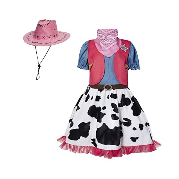 maxToonrain Costume de cowgirl pour filles – Déguisement amusant de princesse pour Halloween, Noël, fête gilet rose et chape