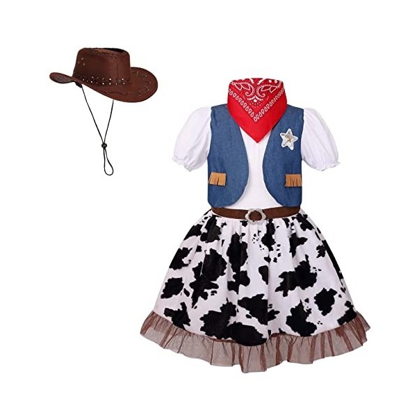 maxToonrain Costume de cowgirl pour filles – Déguisement amusant de princesse pour Halloween, Noël, fête gilet rose et chape