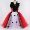 IDOPIP Déguisement Cruella Deville Enfant Fille 101 Dalmatiens Tutu Robe en Tulle avec Accessoires pour Halloween Cosplay Fêt