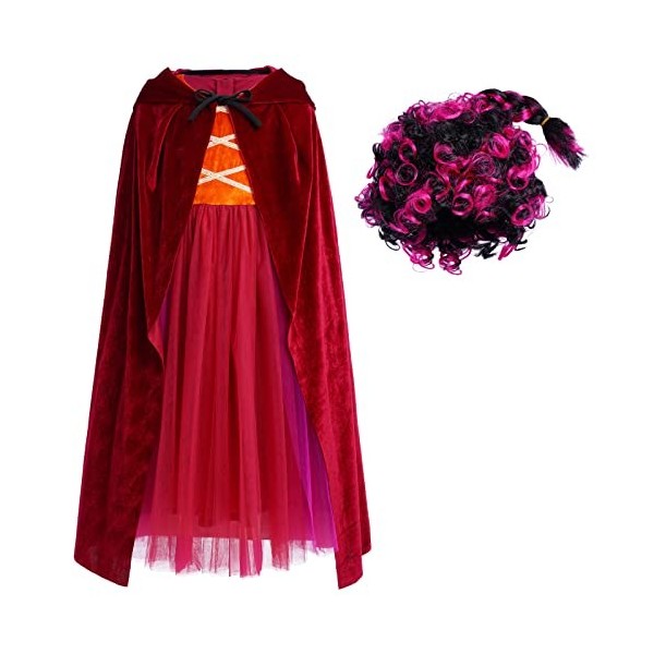 Deguisement de Sarah Sanderson Enfant Fille Hocus Pocus Costumes Mary Winifred Sanderson Sister Robe avec Cape À Capuche Perr