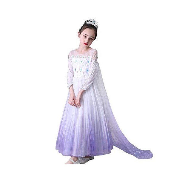 IWEMEK Robe de princesse Elsa 2 pour fille - Costume de Reine des Neiges - Flocon de neige en tulle - Accessoires pour cospla