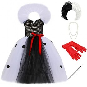 Odizli Déguisement Cruella Deville Enfant Fille Cruella 2021 Film 101 Dalmatiens Costume Denfer Halloween Carnaval Cosplay F