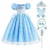 IBAKOM Enfant Fille Robe Princesse Cendrillon Tenues Carnaval Halloween Noël Anniversaire Fête Jouer un rôle Gants Baguette M