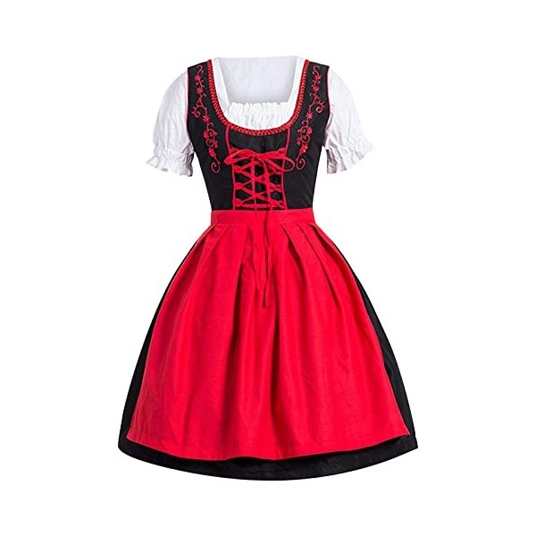 Tenue Bavaroise Femme Costume Fête de La Bière Femme Allemande Déguisement Femme Robe Traditionnelle Midi pour Femme Oktoberf