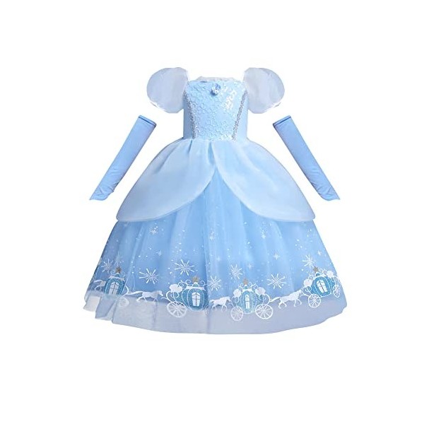IWEMEK Costume de princesse Cendrillon pour fille Robe en tulle + accessoires pour conte de fées, Halloween, carnaval, Noël, 