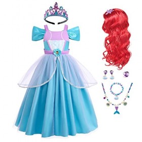 OBEEII Deguisement Sirène Princesse Ariel Robe pour Enfant Fille Carnaval Costume Halloween Cosplay Fête Anniversaire Vêtemen